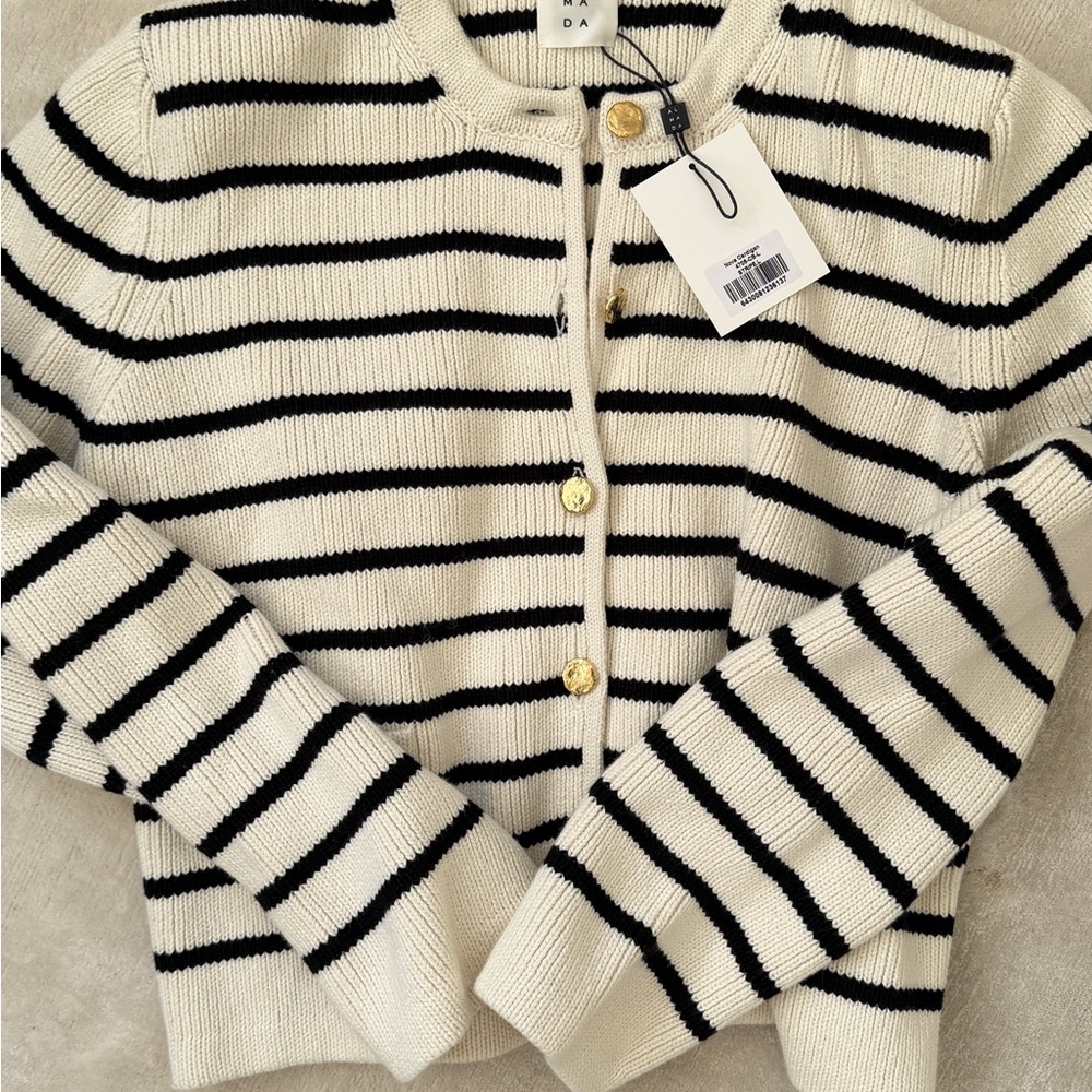 Almada Cream and Black Striped Button-Front Sweater